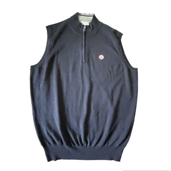 NWOT Peter Millar 1/4 Zip Pullover Sweater Vest Merino Wool Silk Blue Large Men